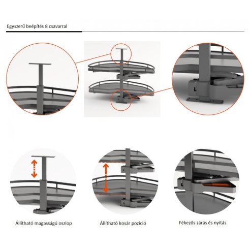 COMPAGNUCCI Girasolo kiforgó vasalat, króm-fehér, fékezőmechanizmussal, jobbos, vékony keret, 900 mm