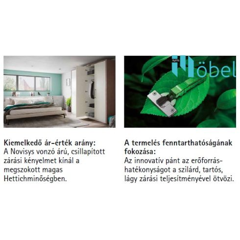 Hettich Novisys pánt, talp nélkül, fék nélkül, féligzáródó