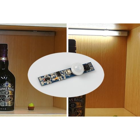 LED profilba építhető PIR mozgásérzékelős kapcsoló, állítható késleltetés 6-70 mp