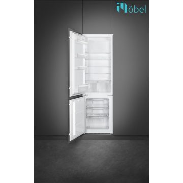   SMEG beépíthető hűtőszekrény, alulfagyasztós, 268l, F energiaosztály, fehér, balos zsanér