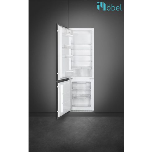 SMEG beépíthető hűtőszekrény, alulfagyasztós, 268l, F energiaosztály, fehér, balos zsanér