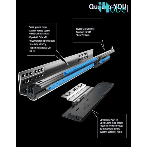 HETTICH AVANTECH YOU fiókkészlet QUADRO YOU fióksínnel, H-101, L-500 mm, fehér