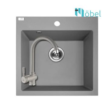   LAVEO mosogató ALENA 490x490 mm + álló csaptelep szürke szett