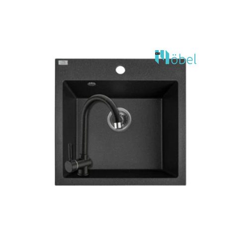 LAVEO mosogató ALENA 490x490 mm + álló csaptelep fekete szett