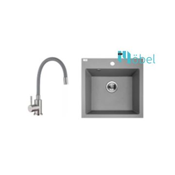   LAVEO mosogató ALENA 490x490 mm + műanyag flexibilis csaptelep szürke szett