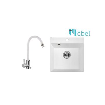   LAVEO mosogató ALENA 490x490 mm + műanyag flexibilis csaptelep fehér szett