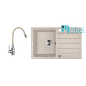   LAVEO mosogató MARGARITA 790x490x190 mm + műanyag flexibilis csaptelep bézs szett
