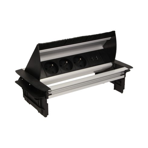 Asztallapba építhető konnektor, USB töltővel, tisztító kefével