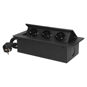   Asztallapba építhető konnektor, fekete, kerekített széllel (Magyar szabv.) GM9033(GS)/B