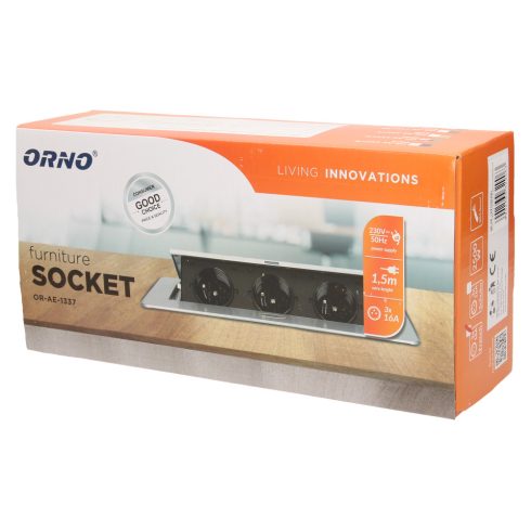 Asztallapba építhető konnektor, ezüst, kerekített széllel (Magyar szabv.) GM9033(GS)/G