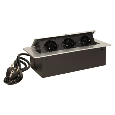 Asztallapba építhető konnektor, ezüst, kerekített széllel (Magyar szabv.) GM9033(GS)/G