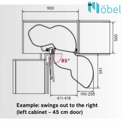 KESSEBÖHMER LEMANS II 450MM JOBBOS ARENACLASSIC SZÜRKE SZETT 600-750MM