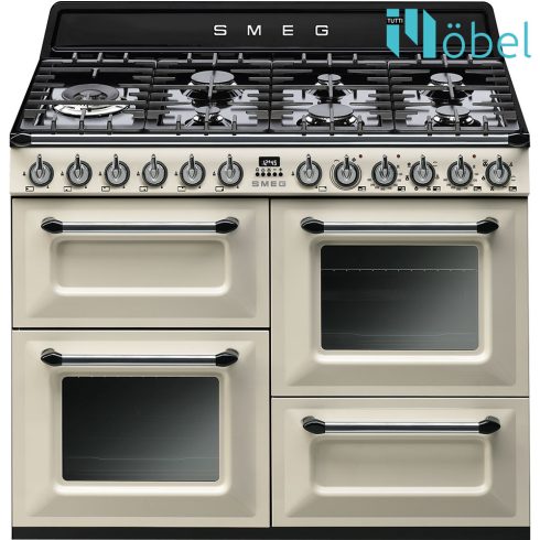 SMEG  szabadonálló cooker, gáz főzőlappal, 110 cm, 4 sütő, 7 zóna, Victoria design, bézs