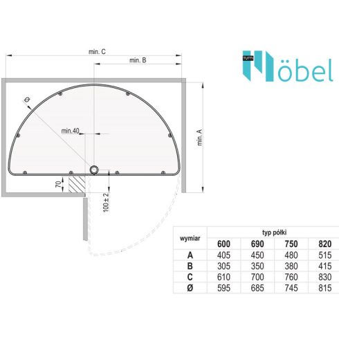 REJS VARIANTLine NOVA forgó kosár, 1/2 D-750 mm, szürke 