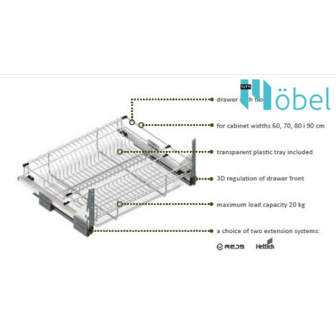 REJS VARIANT tányértartó fiók, csepegtetővel, L-450 mm, króm