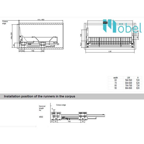 REJS VARIANT tányértartó fiók, csepegtetővel, L-450 mm, króm