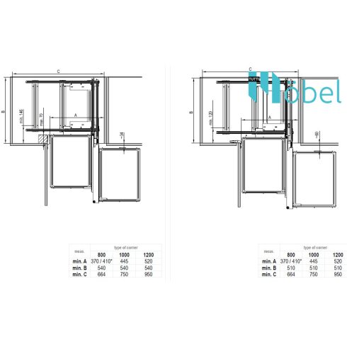REJS CLASSICLine CORNER COMFORT kamravasalat sarokszekrénybe, 800 mm, króm, bal