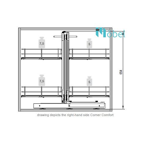 REJS CLASSICLine CORNER COMFORT kamravasalat sarokszekrénybe, 800 mm, króm, bal