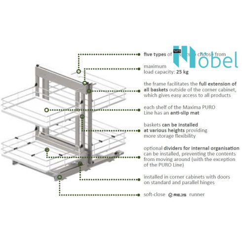 REJS CLASSICLine CORNER COMFORT kamravasalat sarokszekrénybe, 800 mm, króm, bal