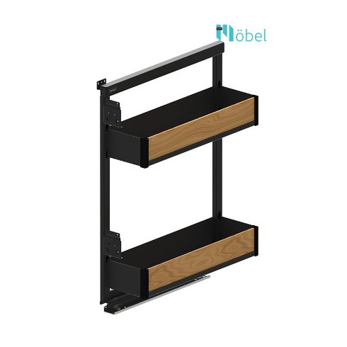 REJS MAXIMA PUROLine MINI oldalszerelésű kosár, fékes sínnel, 150 mm, matt fekete/tölgy, bal