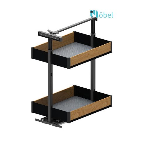 REJS MAXIMA PUROLine MINI alsószerelésű kosár, fékes sínnel, 400 mm, matt fekete/tölgy