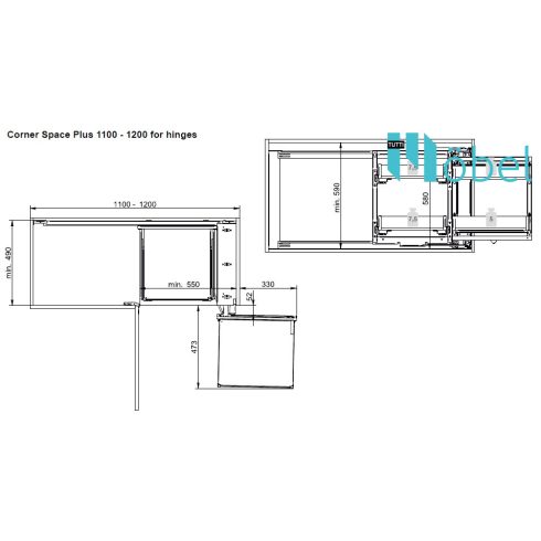 REJS MAXIMA CORNER SPACE PLUS kamravasalat sarokszekrénybe, 1100-1200 mm